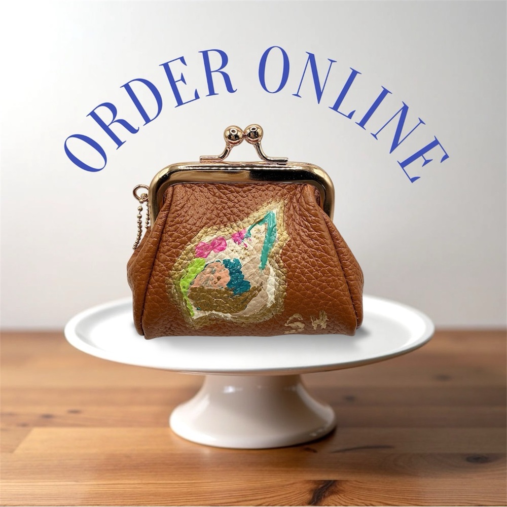 Hand painted Leather Coin Purse By International Artist Shelly Hill | Oyster Art